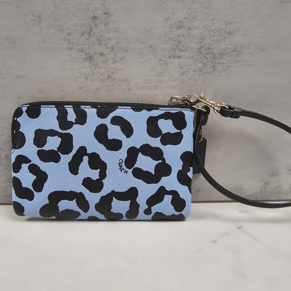 Coach Blue and Black Leopard Pebbled Leather Zip Around Wristlet - Custom Design - Picture 2 of 7